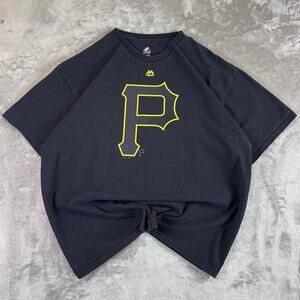 Pittsburgh Pirates Logo T Shirt Black Majestic MLB Baseball Tee Size 2XL